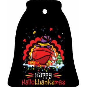 Basketball Happy Hallothanksmas Thanksgiving Christmas Ceramic Bell Ornament