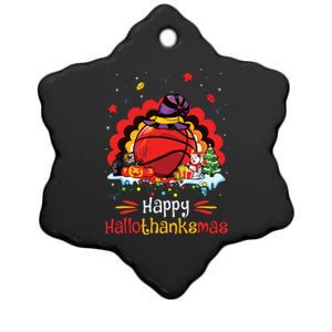 Basketball Happy Hallothanksmas Thanksgiving Christmas Ceramic Star Ornament