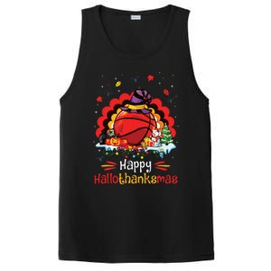 Basketball Happy Hallothanksmas Thanksgiving Christmas PosiCharge Competitor Tank