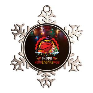 Basketball Happy Hallothanksmas Thanksgiving Christmas Metallic Star Ornament