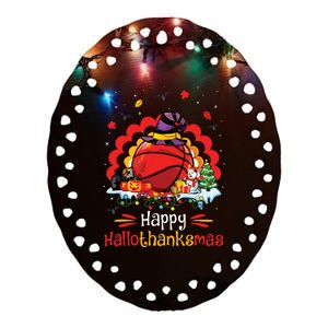 Basketball Happy Hallothanksmas Thanksgiving Christmas Ceramic Oval Ornament