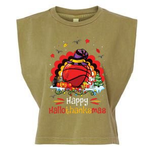 Basketball Happy Hallothanksmas Thanksgiving Christmas Garment-Dyed Women's Muscle Tee