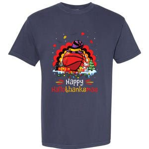 Basketball Happy Hallothanksmas Thanksgiving Christmas Garment-Dyed Heavyweight T-Shirt