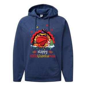 Basketball Happy Hallothanksmas Thanksgiving Christmas Performance Fleece Hoodie