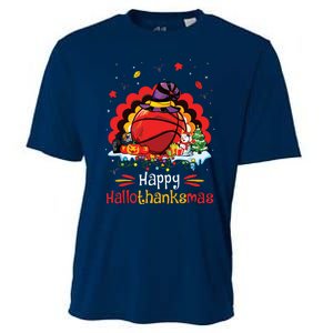 Basketball Happy Hallothanksmas Thanksgiving Christmas Cooling Performance Crew T-Shirt