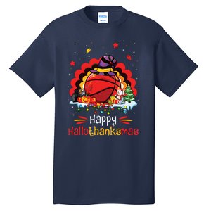 Basketball Happy Hallothanksmas Thanksgiving Christmas Tall T-Shirt