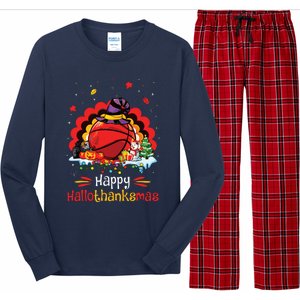 Basketball Happy Hallothanksmas Thanksgiving Christmas Long Sleeve Pajama Set