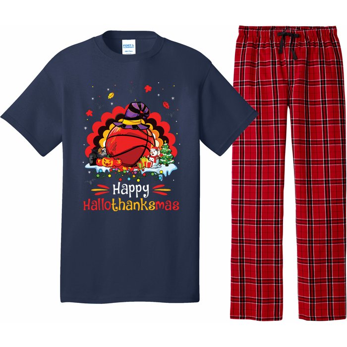 Basketball Happy Hallothanksmas Thanksgiving Christmas Pajama Set