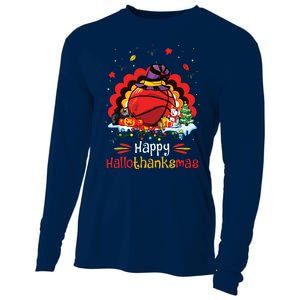 Basketball Happy Hallothanksmas Thanksgiving Christmas Cooling Performance Long Sleeve Crew