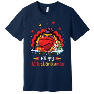 Basketball Happy Hallothanksmas Thanksgiving Christmas Premium T-Shirt