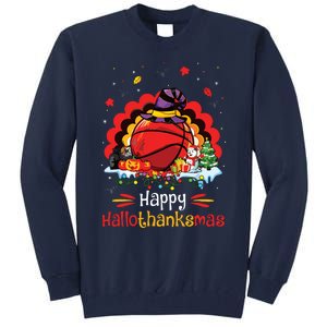 Basketball Happy Hallothanksmas Thanksgiving Christmas Tall Sweatshirt