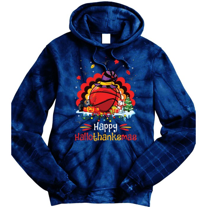 Basketball Happy Hallothanksmas Thanksgiving Christmas Tie Dye Hoodie