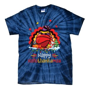 Basketball Happy Hallothanksmas Thanksgiving Christmas Tie-Dye T-Shirt