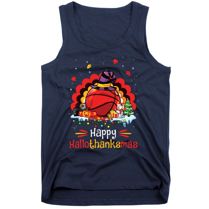 Basketball Happy Hallothanksmas Thanksgiving Christmas Tank Top