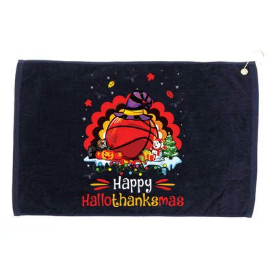 Basketball Happy Hallothanksmas Thanksgiving Christmas Grommeted Golf Towel