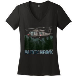 Black Hawk Helicopter Military Armed Forces Novelty Women's V-Neck T-Shirt