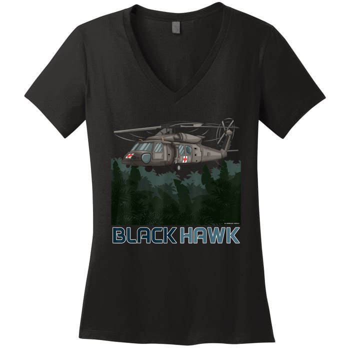 Black Hawk Helicopter Military Armed Forces Novelty Women's V-Neck T-Shirt