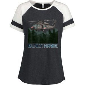 Black Hawk Helicopter Military Armed Forces Novelty Enza Ladies Jersey Colorblock Tee