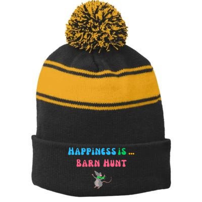 Barn Hunt Happiness Is Barn Hunt Cute Rat Stripe Pom Pom Beanie