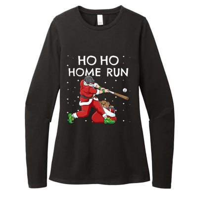 Baseball Ho Ho Home Run Funny Christmas Womens CVC Long Sleeve Shirt