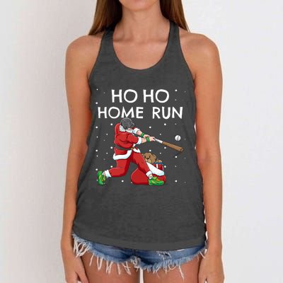 Baseball Ho Ho Home Run Funny Christmas Women's Knotted Racerback Tank