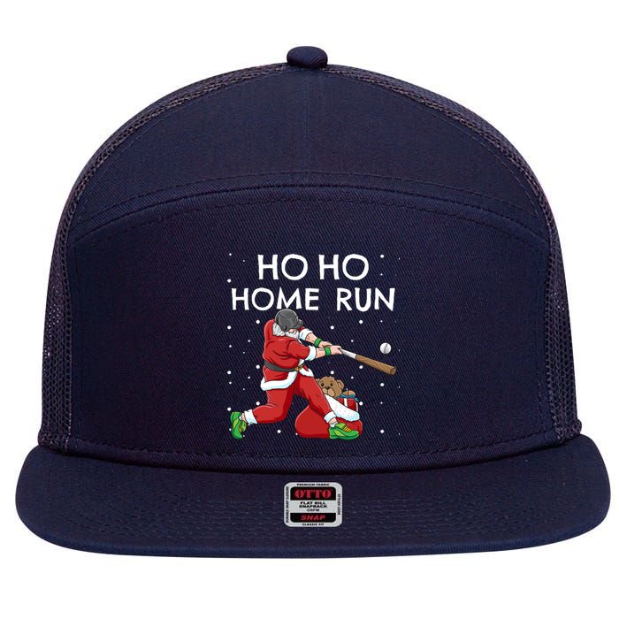 Baseball Ho Ho Home Run Funny Christmas 7 Panel Mesh Trucker Snapback Hat