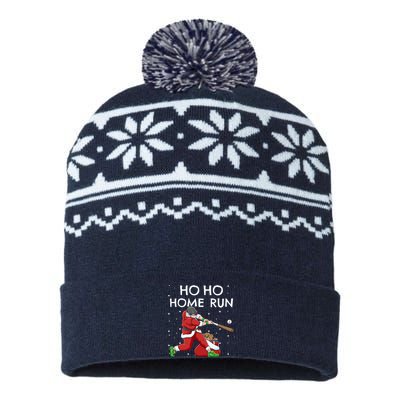 Baseball Ho Ho Home Run Funny Christmas USA-Made Snowflake Beanie