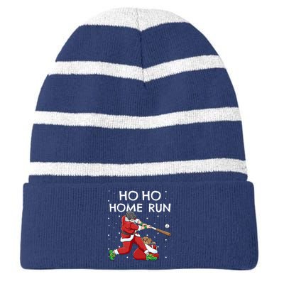 Baseball Ho Ho Home Run Funny Christmas Striped Beanie with Solid Band