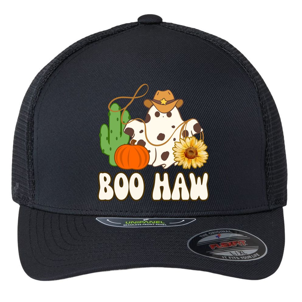 Boo Haw Halloween Country Flexfit Unipanel Trucker Cap