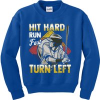 Basebal Hit Hard Run Fast Turn Left Funny Baseball Gift Kids Sweatshirt