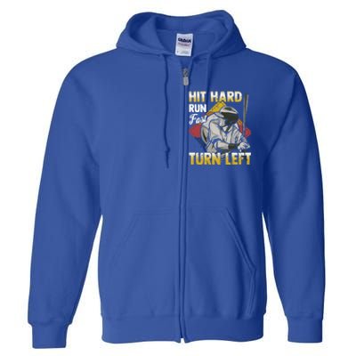 Basebal Hit Hard Run Fast Turn Left Funny Baseball Gift Full Zip Hoodie