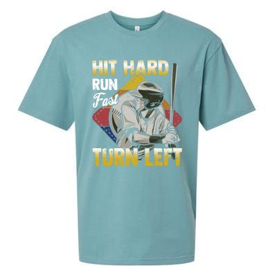 Basebal Hit Hard Run Fast Turn Left Funny Baseball Gift Sueded Cloud Jersey T-Shirt