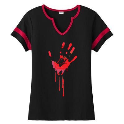 Bloody Hand Horror Blood Creepy Halloween Ladies Halftime Notch Neck Tee