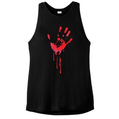 Bloody Hand Horror Blood Creepy Halloween Ladies PosiCharge Tri-Blend Wicking Tank