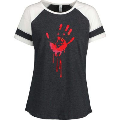 Bloody Hand Horror Blood Creepy Halloween Enza Ladies Jersey Colorblock Tee