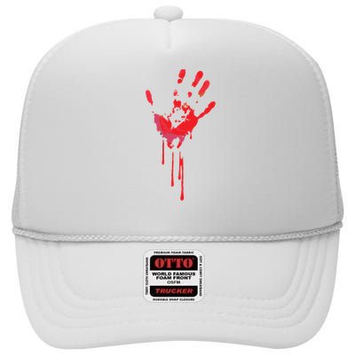 Bloody Hand Horror Blood Creepy Halloween High Crown Mesh Back Trucker Hat