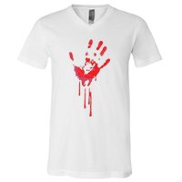 Bloody Hand Horror Blood Creepy Halloween V-Neck T-Shirt