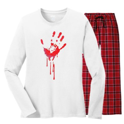 Bloody Hand Horror Blood Creepy Halloween Women's Long Sleeve Flannel Pajama Set 