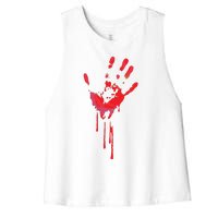 Bloody Hand Horror Blood Creepy Halloween Women's Racerback Cropped Tank