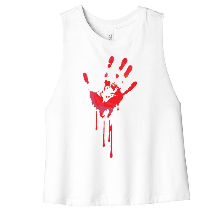 Bloody Hand Horror Blood Creepy Halloween Women's Racerback Cropped Tank