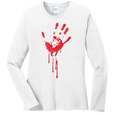 Bloody Hand Horror Blood Creepy Halloween Ladies Long Sleeve Shirt