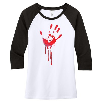 Bloody Hand Horror Blood Creepy Halloween Women's Tri-Blend 3/4-Sleeve Raglan Shirt