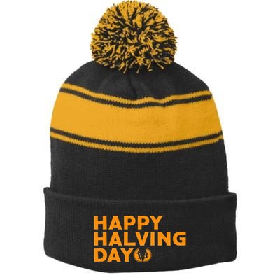 Bitcoin Halving Happy Halving Day Crypto Cryptocurrency Stripe Pom Pom Beanie