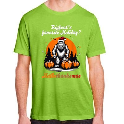 Bigfoots Hallothanksmas Holiday Pumpkin Field Christmas Hat Adult ChromaSoft Performance T-Shirt