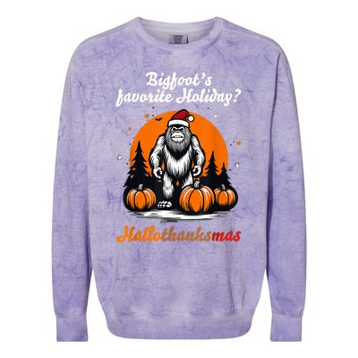 Bigfoots Hallothanksmas Holiday Pumpkin Field Christmas Hat Colorblast Crewneck Sweatshirt