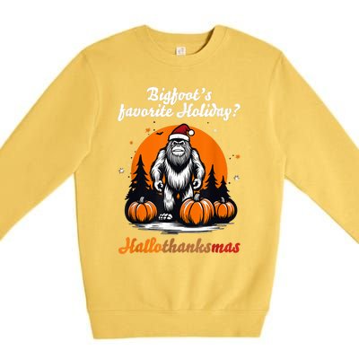 Bigfoots Hallothanksmas Holiday Pumpkin Field Christmas Hat Premium Crewneck Sweatshirt