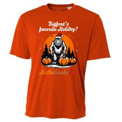 Bigfoots Hallothanksmas Holiday Pumpkin Field Christmas Hat Cooling Performance Crew T-Shirt