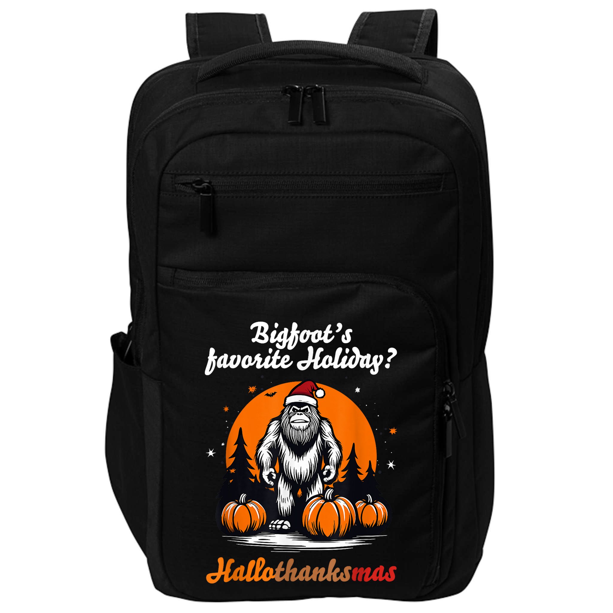 Bigfoots Hallothanksmas Holiday Pumpkin Field Christmas Hat Impact Tech Backpack