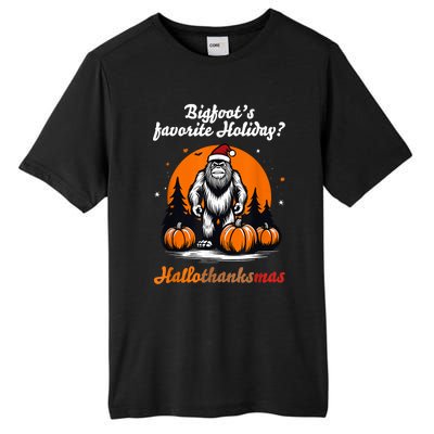 Bigfoots Hallothanksmas Holiday Pumpkin Field Christmas Hat Tall Fusion ChromaSoft Performance T-Shirt