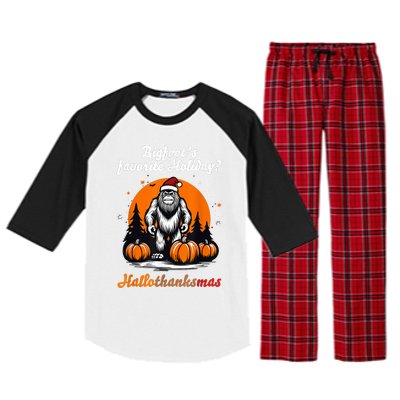 Bigfoots Hallothanksmas Holiday Pumpkin Field Christmas Hat Raglan Sleeve Pajama Set